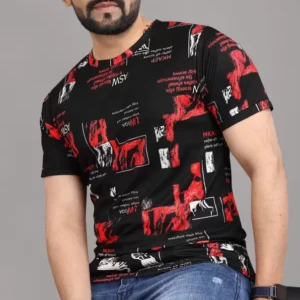 Men Printed Round Neck Polyester Multicolor T-Shirt